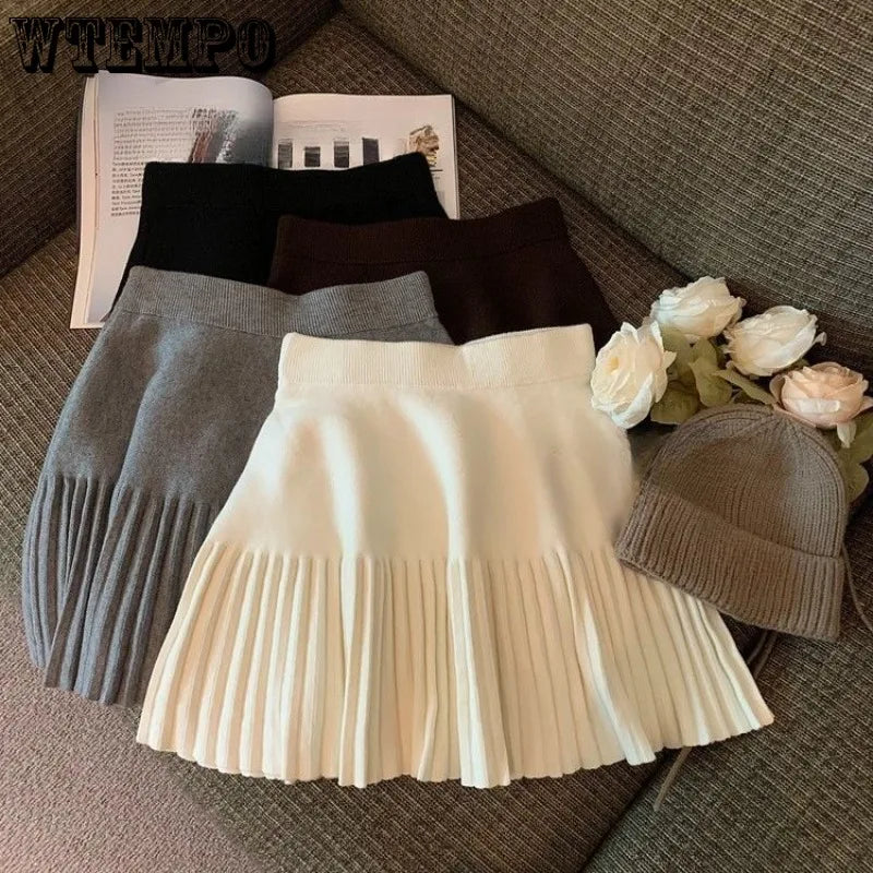 Jupe en tricot A-ligne taille haute pour femmes en hiver