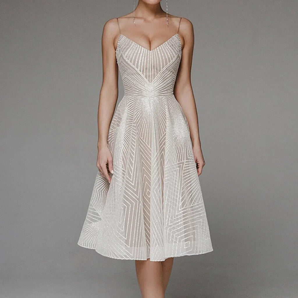 Robe Cocktail Midi A Ligne Femme Décolleté en Cœur pour Mariage - Mila