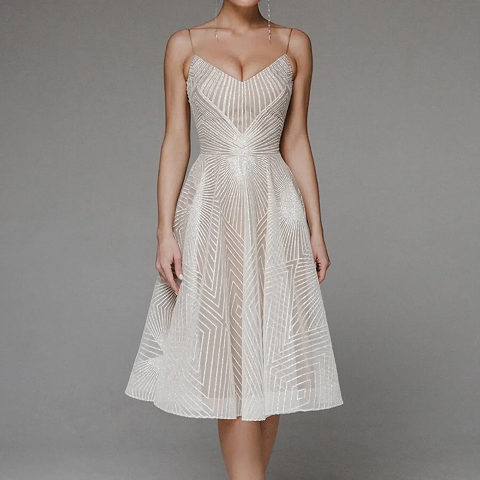 Robe Cocktail Midi A Ligne Femme Décolleté en Cœur pour Mariage - Mila