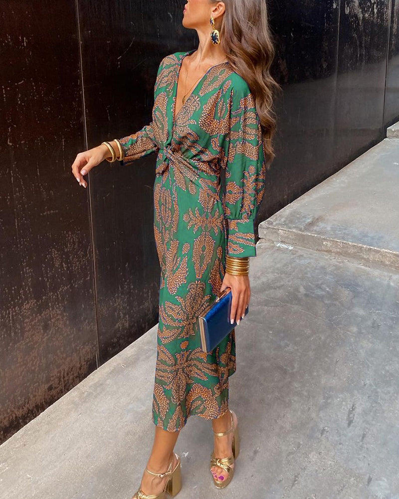 Robe d'Été Midi à Enveloppe Respirante pour Femmes avec Décolleté en V et Manches Longues - Gaby