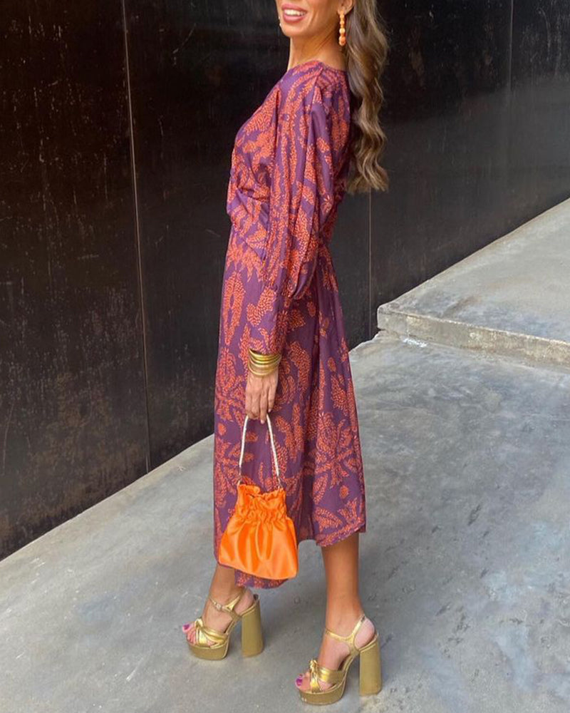 Robe d'Été Midi à Enveloppe Respirante pour Femmes avec Décolleté en V et Manches Longues - Gaby
