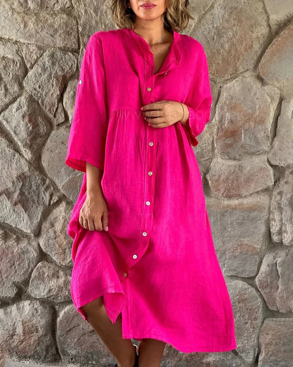 Robe d'Été Midi Chemise Confortable pour Femmes avec Boutons - Emma