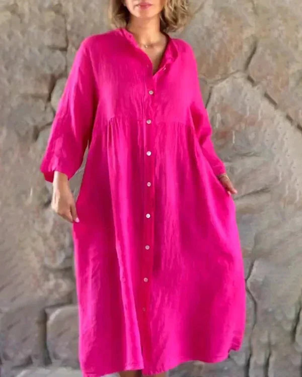 Robe d'Été Midi Chemise Confortable pour Femmes avec Boutons - Emma
