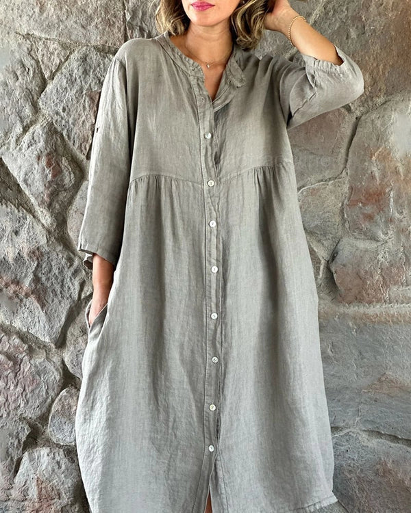 Robe d'Été Midi Chemise Confortable pour Femmes avec Boutons - Emma