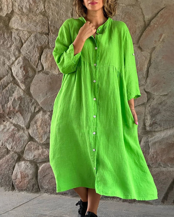 Robe d'Été Midi Chemise Confortable pour Femmes avec Boutons - Emma