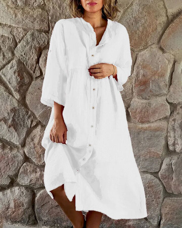 Robe d'Été Midi Chemise Confortable pour Femmes avec Boutons - Emma