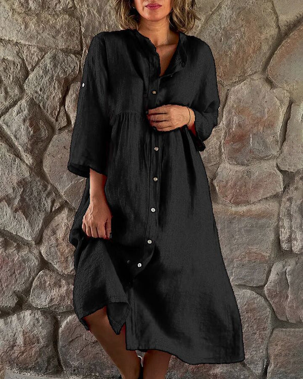 Robe d'Été Midi Chemise Confortable pour Femmes avec Boutons - Emma