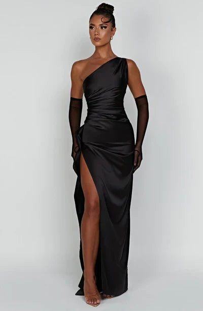 Robe Maxi Gala Élégante Drapée pour Femmes avec Fente Haute - Olivia