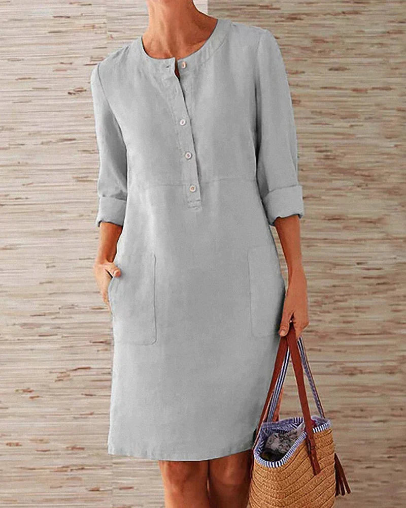 Robe d'Été Mini Élégante Monochrome à Manches 3/4 pour Femmes - Aurora