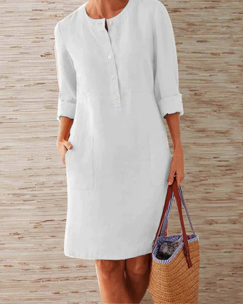 Robe d'Été Mini Élégante Monochrome à Manches 3/4 pour Femmes - Aurora