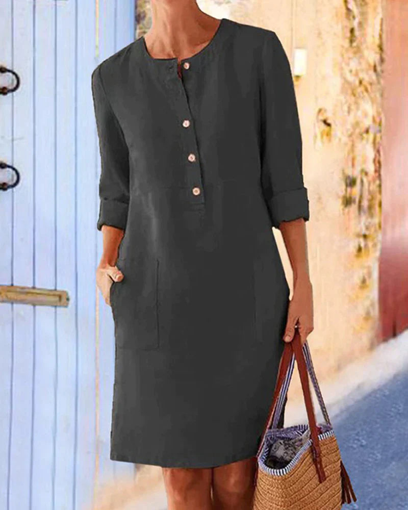 Robe d'Été Mini Élégante Monochrome à Manches 3/4 pour Femmes - Aurora