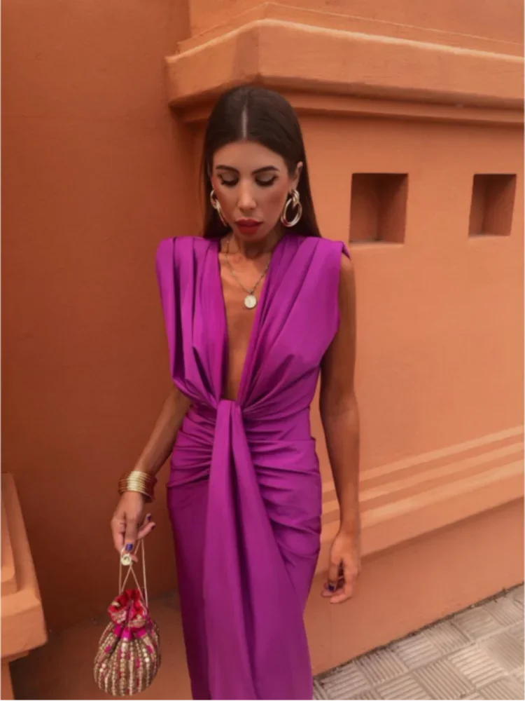 Robe de Gala Midi Sexy Sans Manches Élégante pour Femmes - Amelia