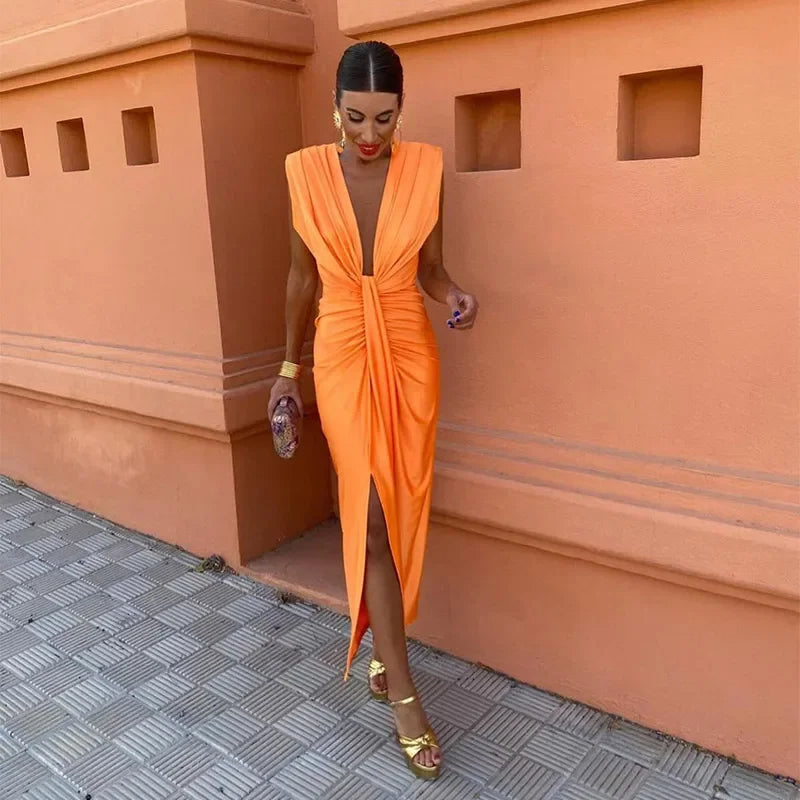 Robe de Gala Midi Sexy Sans Manches Élégante pour Femmes - Amelia