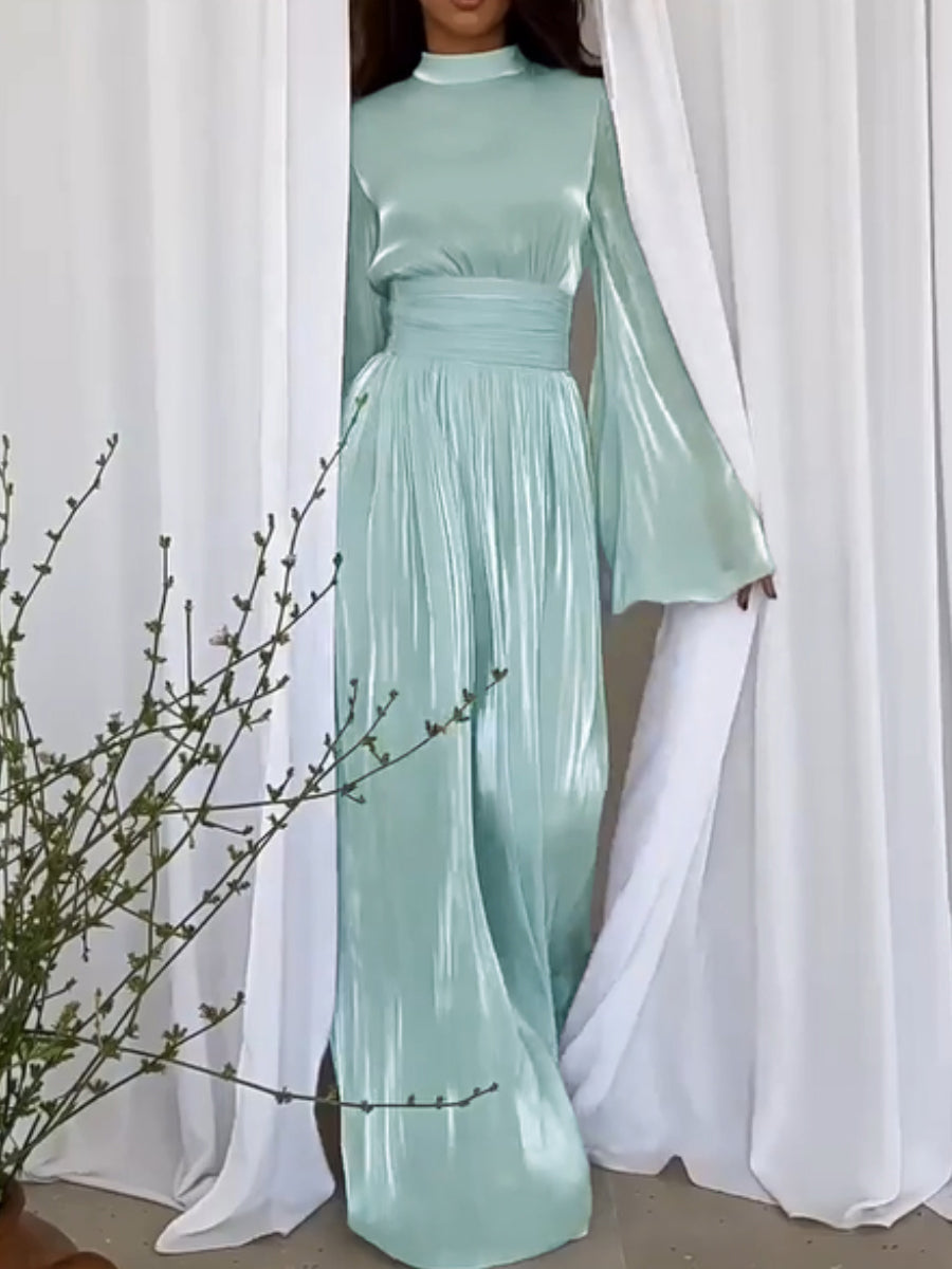 Robe Maxi Gala Femme Élégante avec Plis et Ceinture Nœud - Sopia