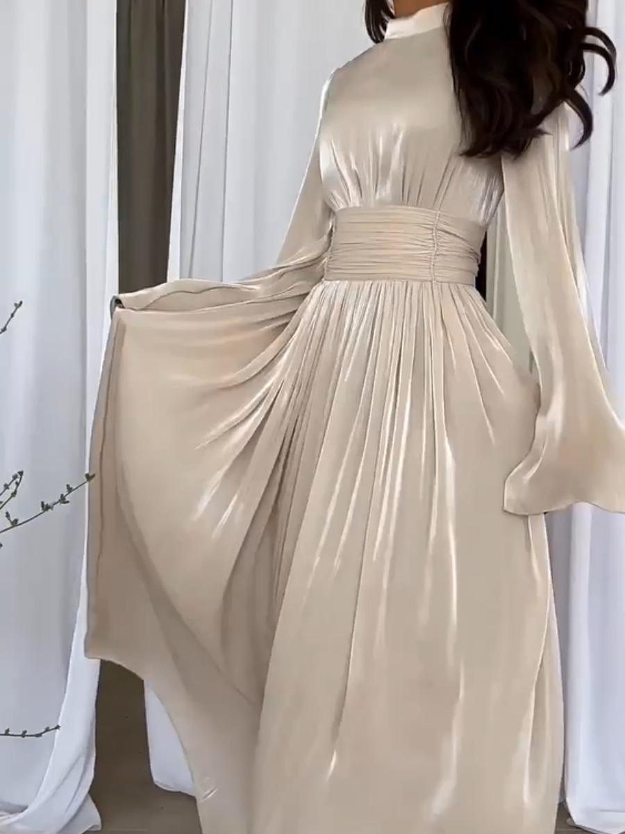 Robe Maxi Gala Femme Élégante avec Plis et Ceinture Nœud - Sopia