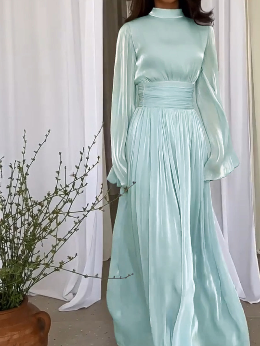 Robe Maxi Gala Femme Élégante avec Plis et Ceinture Nœud - Sopia