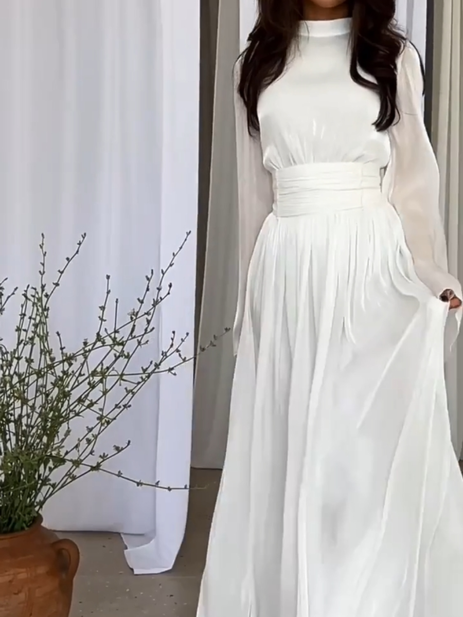 Robe Maxi Gala Femme Élégante avec Plis et Ceinture Nœud - Sopia