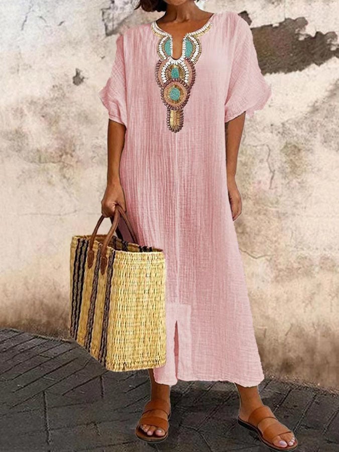 Robe Maxi Kaftan Brodée pour Femmes - Nadiska