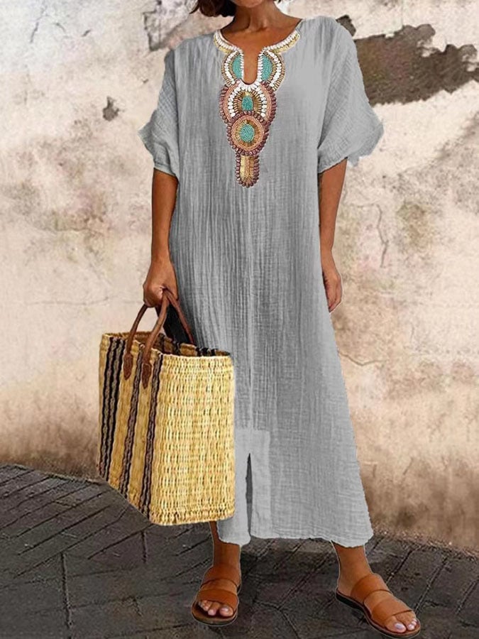 Robe Maxi Kaftan Brodée pour Femmes - Nadiska