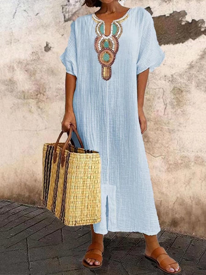 Robe Maxi Kaftan Brodée pour Femmes - Nadiska