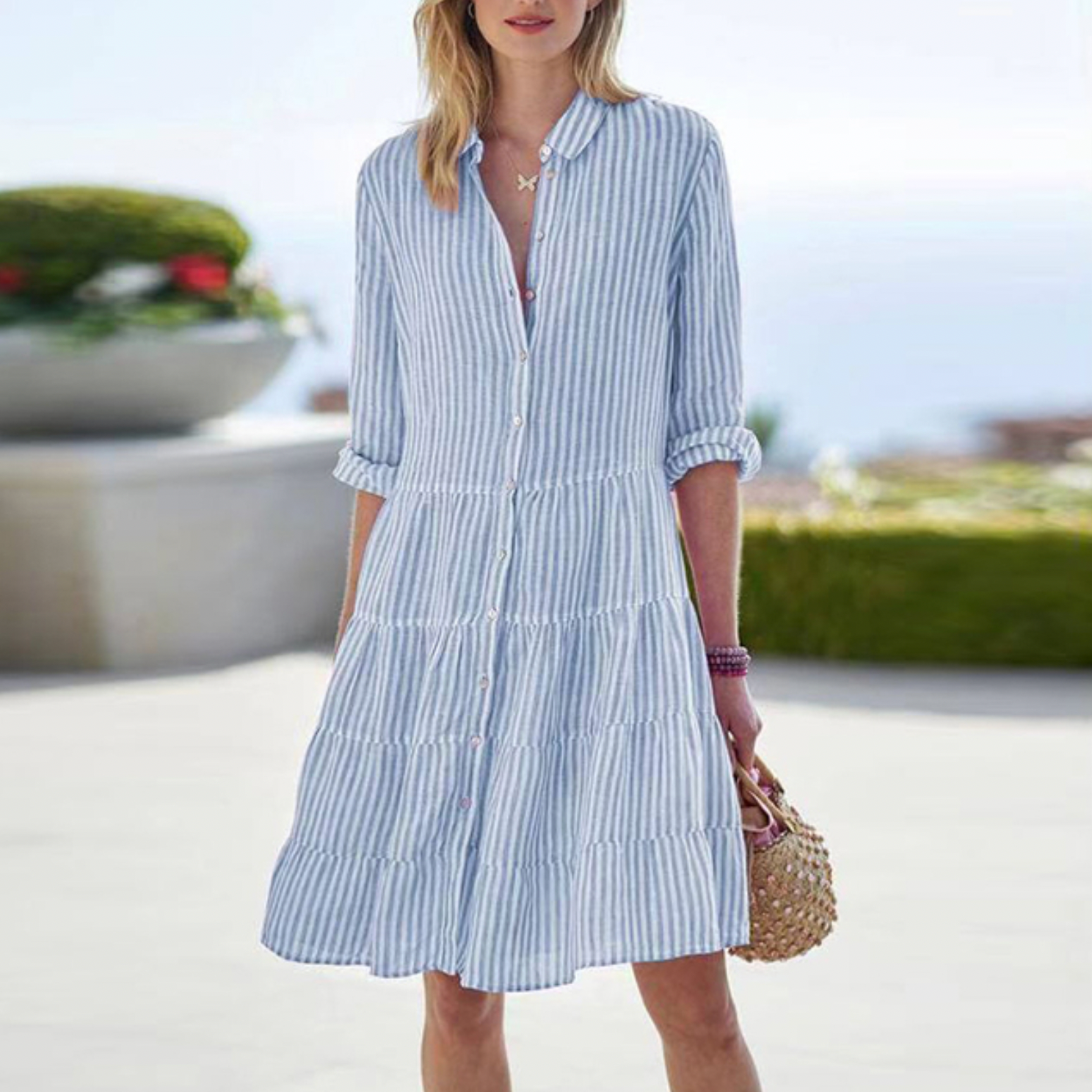 Robe Chemise Mini Rayée d'Été pour Femmes - Emilia