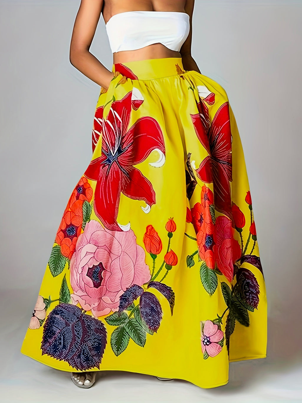 Jupe Maxi Taille Haute Femme avec Imprimé Floral – Agatha