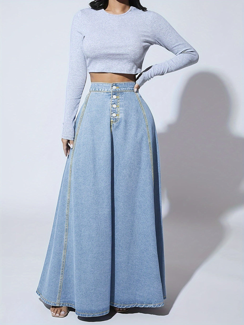 Jupe en Jean Maxi Évasée Taille Haute - Melina