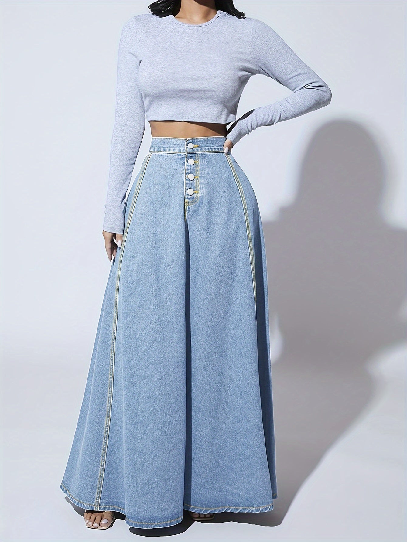 Jupe en Jean Maxi Évasée Taille Haute - Melina