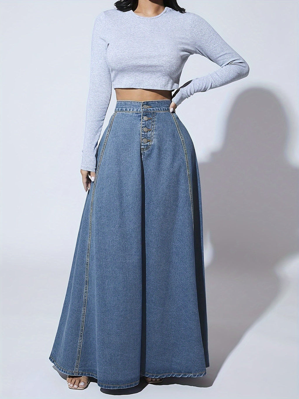 Jupe en Jean Maxi Évasée Taille Haute - Melina