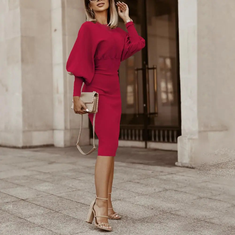 Robe Midi à Manches Lanternes pour Femmes - Florentine