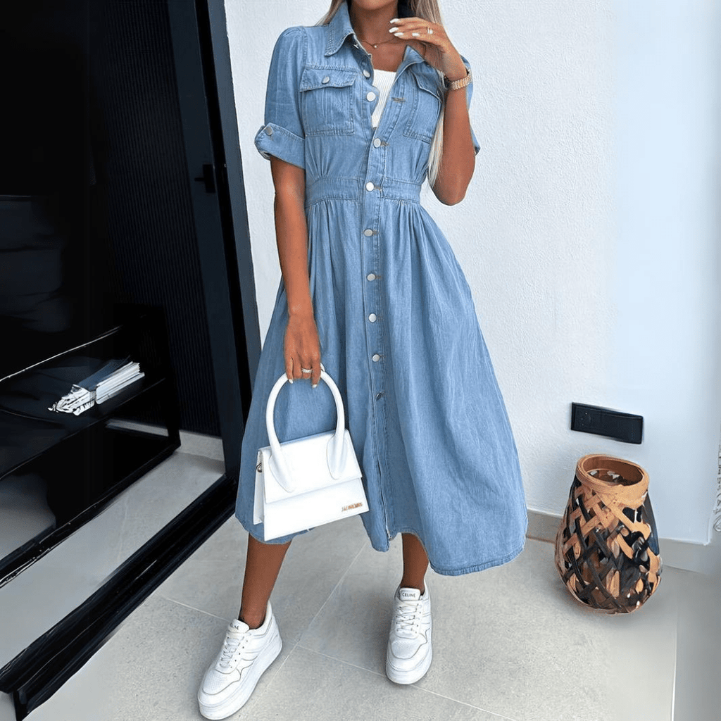 Robe en Denim Midi Femme avec Col - Ashlyn