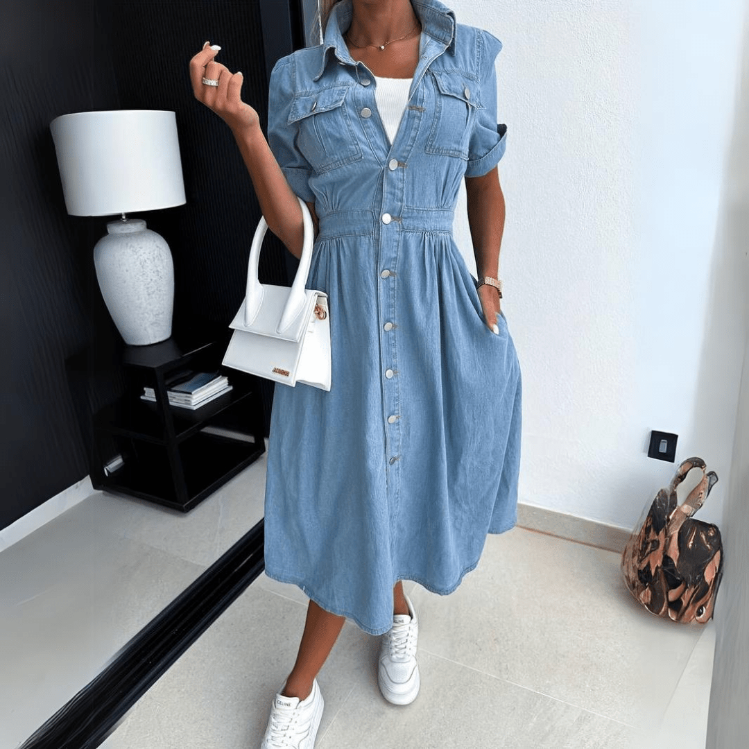 Robe en Denim Midi Femme avec Col - Ashlyn