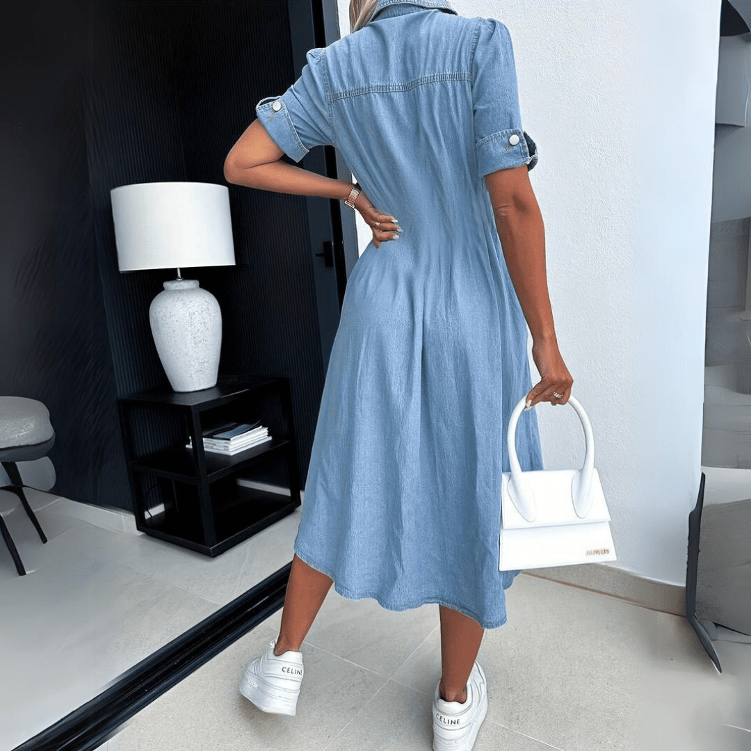 Robe en Denim Midi Femme avec Col - Ashlyn