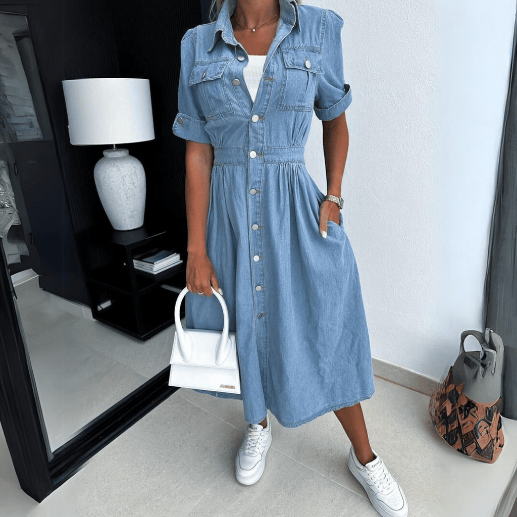 Robe en Denim Midi Femme avec Col - Ashlyn