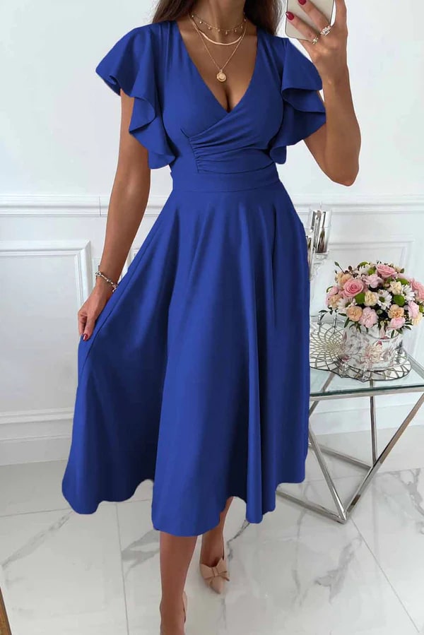 Robe Midi Gala Femme avec Manches Papillon - Angel