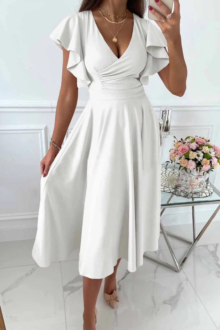 Robe Midi Gala Femme avec Manches Papillon - Angel