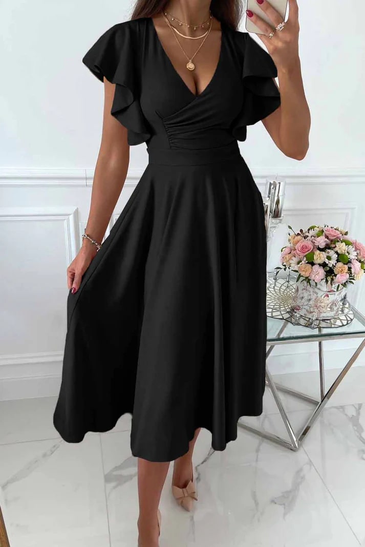 Robe Midi Gala Femme avec Manches Papillon - Angel