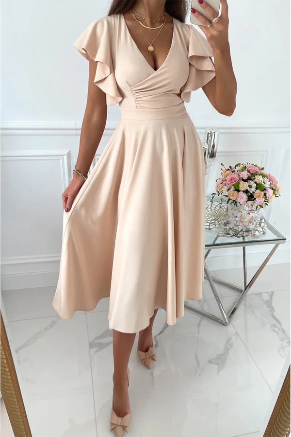 Robe Midi Gala Femme avec Manches Papillon - Angel