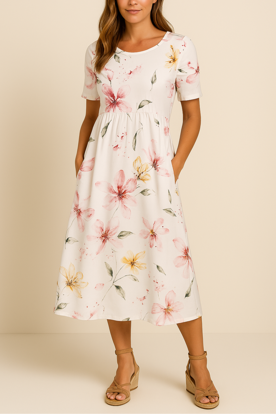 Robe d'été midi pour femmes avec fleurs - Liva