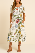 Robe d'été midi pour femmes avec fleurs - Liva