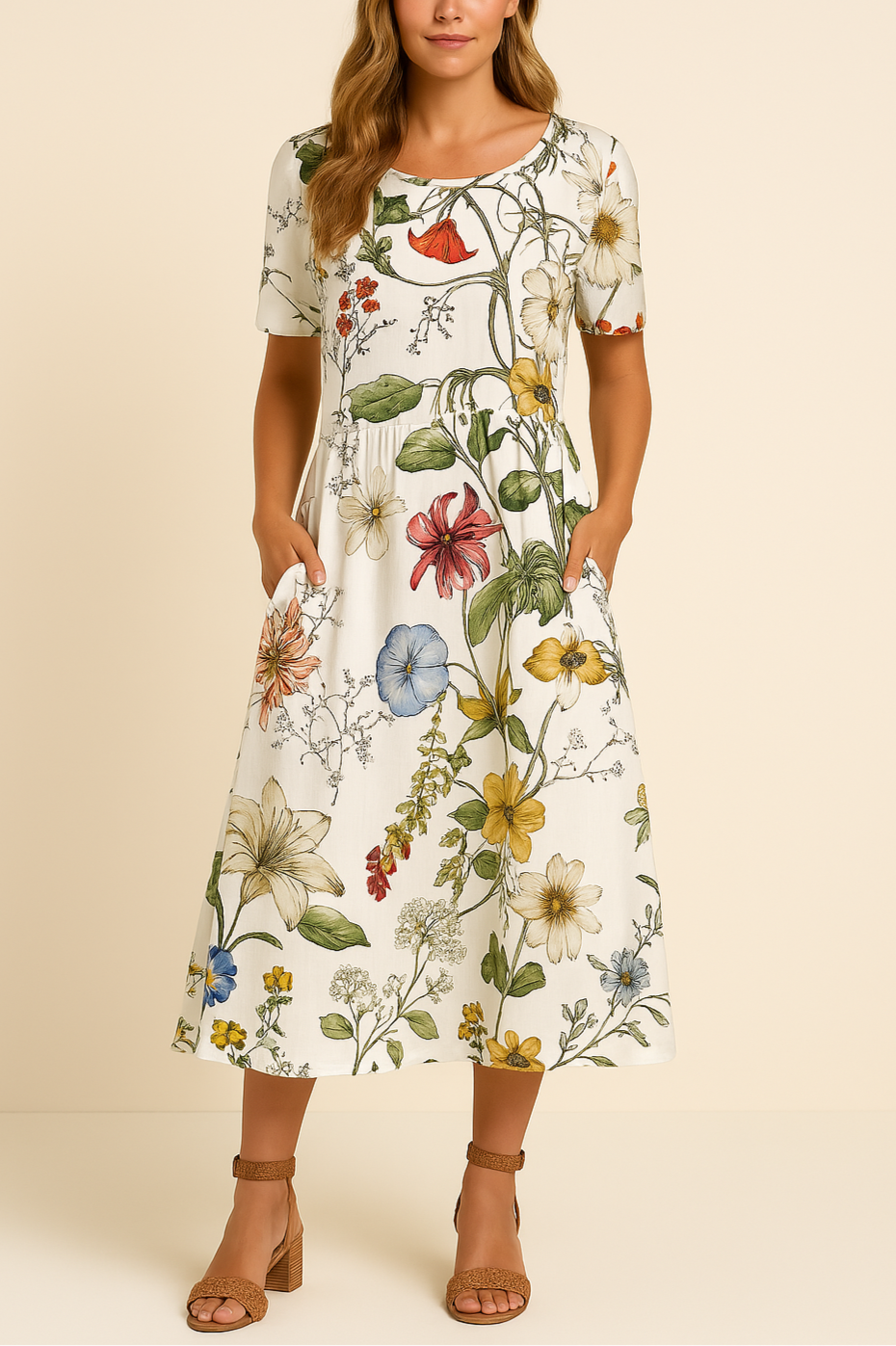 Robe d'été midi pour femmes avec fleurs - Liva