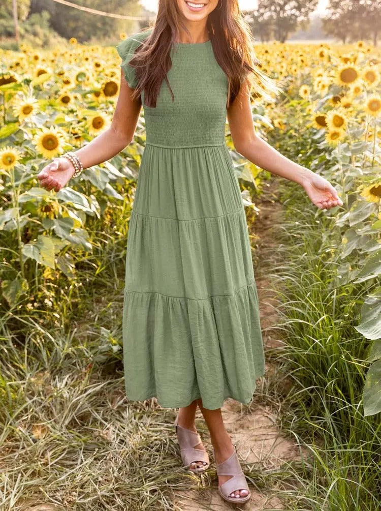 Robe midi d'été pour femmes avec manches papillon - Joline