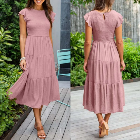 Robe midi d'été pour femmes avec manches papillon - Joline