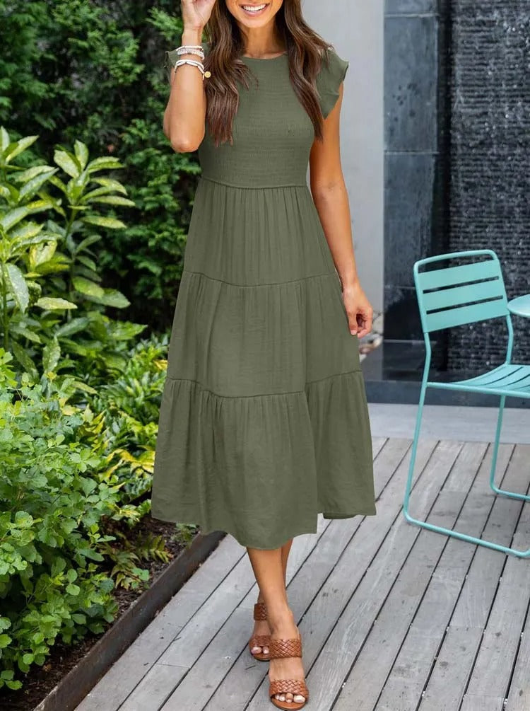 Robe midi d'été pour femmes avec manches papillon - Joline