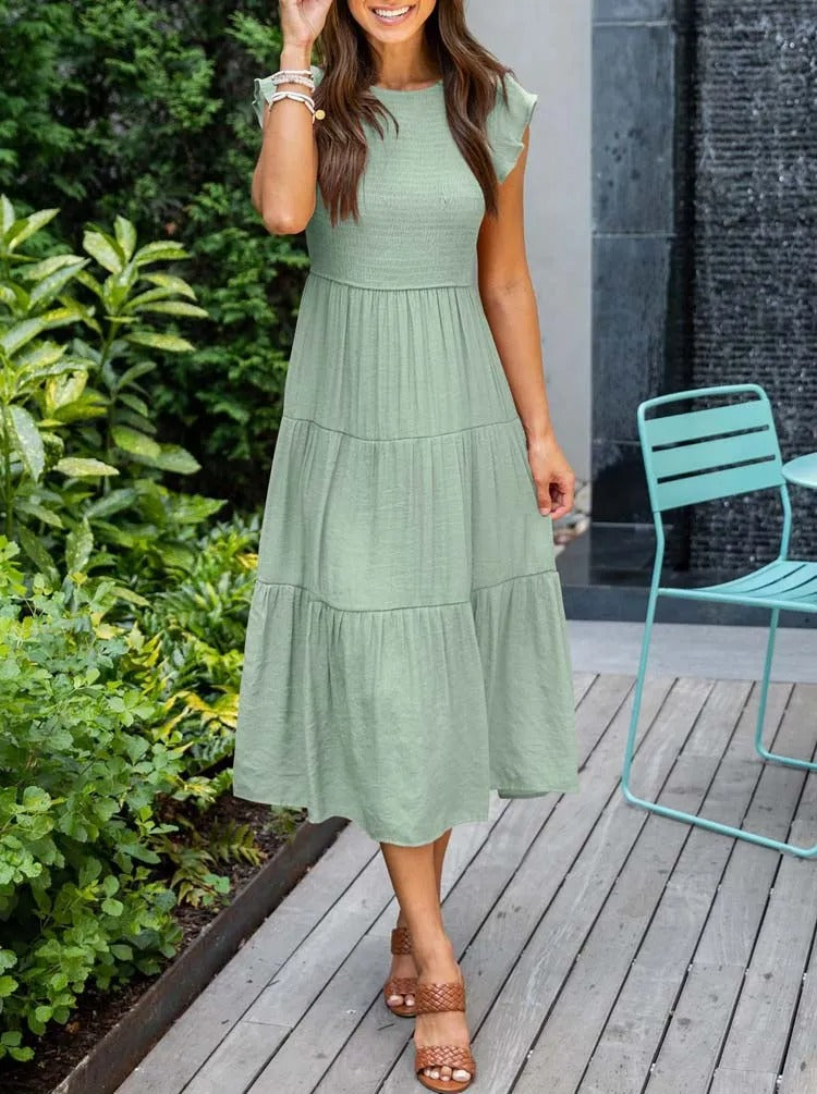 Robe midi d'été pour femmes avec manches papillon - Joline