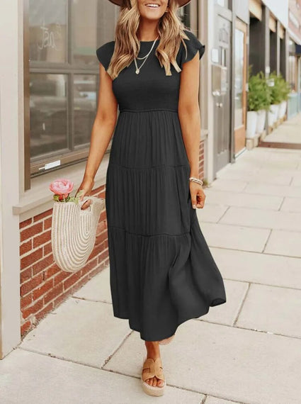 Robe midi d'été pour femmes avec manches papillon - Joline