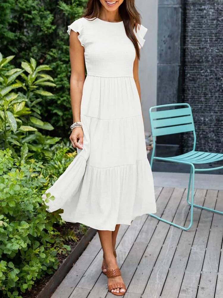 Robe midi d'été pour femmes avec manches papillon - Joline