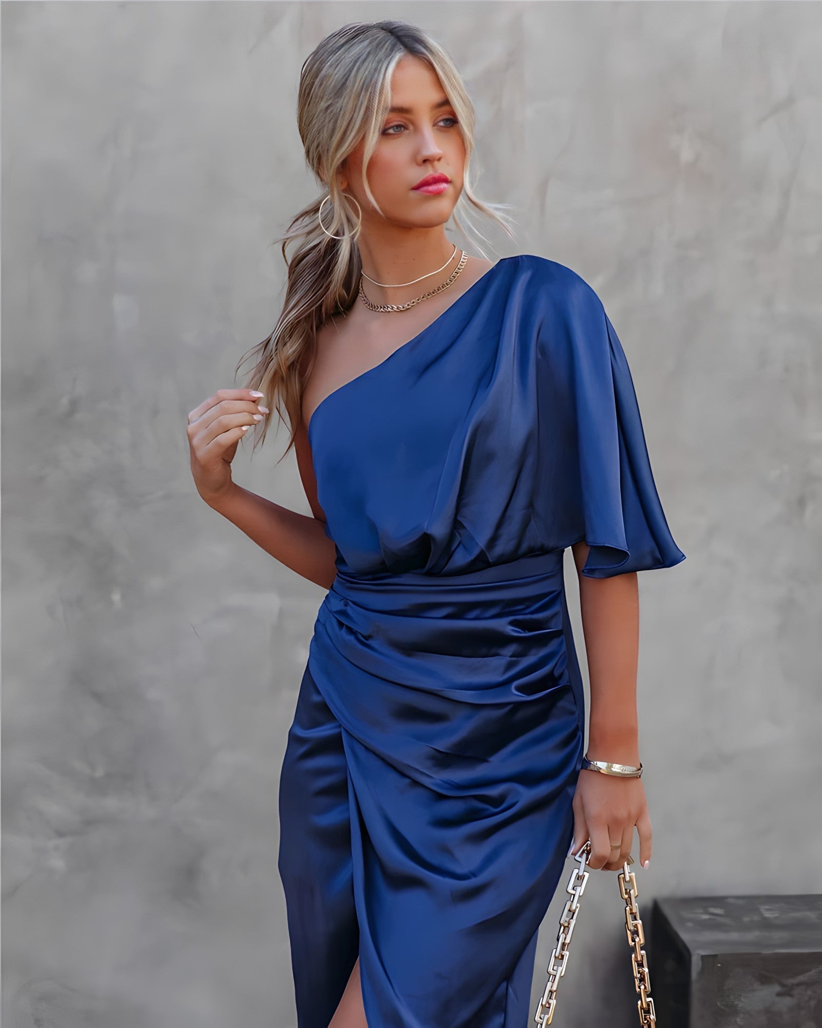 Robe de Gala Midi à Épaule Unique pour Femmes - Geneviève