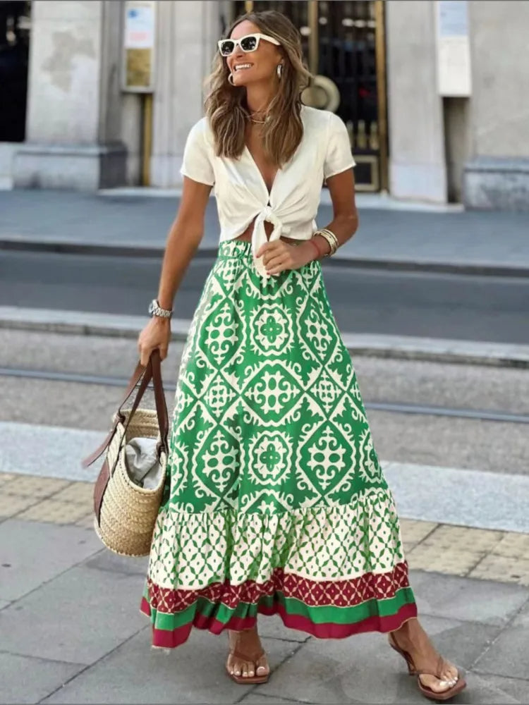 Jupe Midi Retro Imprimée Femme – Liora