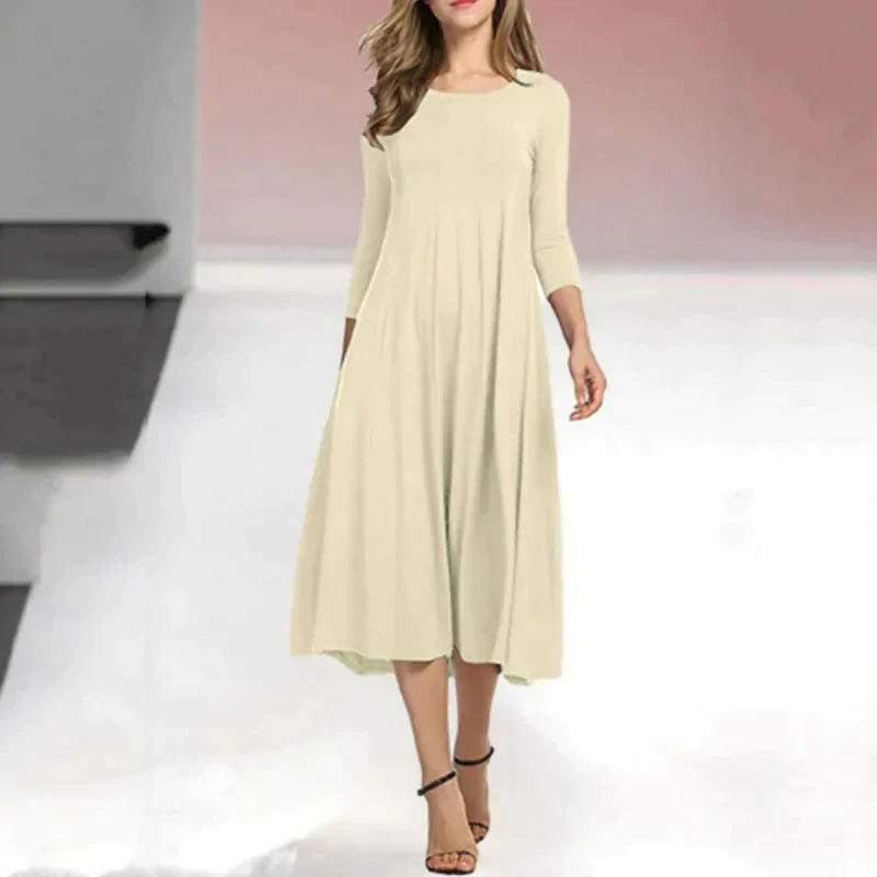 Robe Midi d'Été à Manches Trois Quarts au Design Élégant - Femme